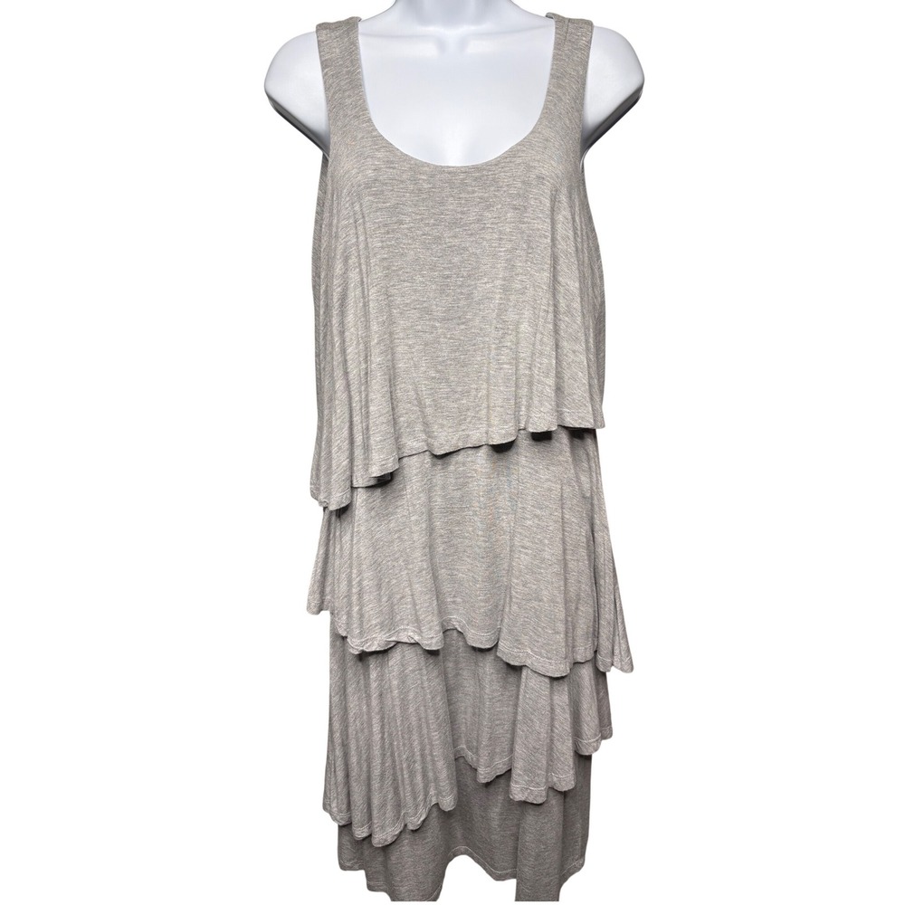 SOFT SURROUNDINGS Womens Gray Tiered Ruffle Tank Dress Sz M Stretch Minimalist